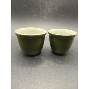 Vintage Hall Pottery USA Green Custard Baking Ramekin Cooking Cups #351 Set of 2